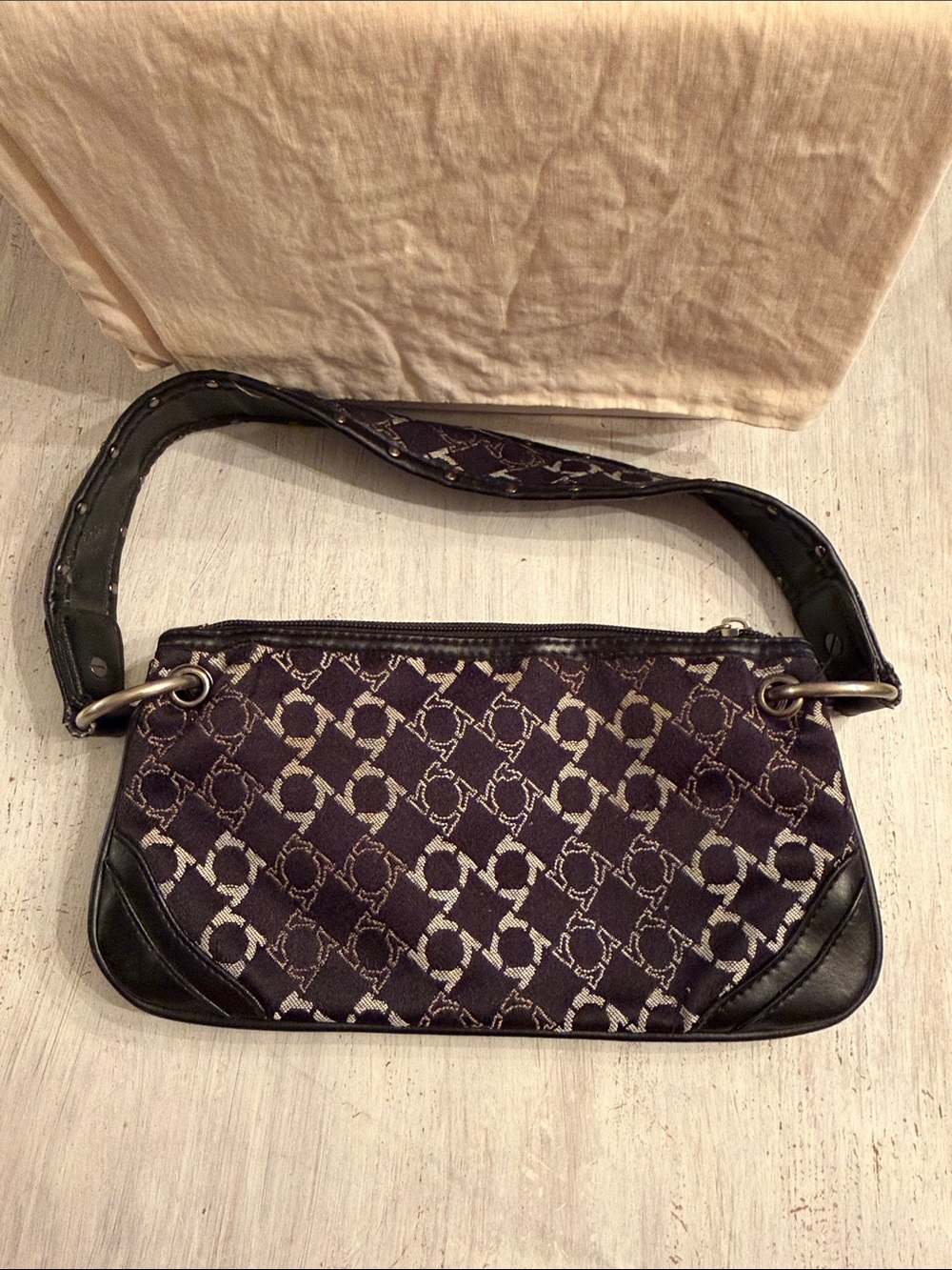 Designer-Style Black Brown cream Patterned Shoulder Bag